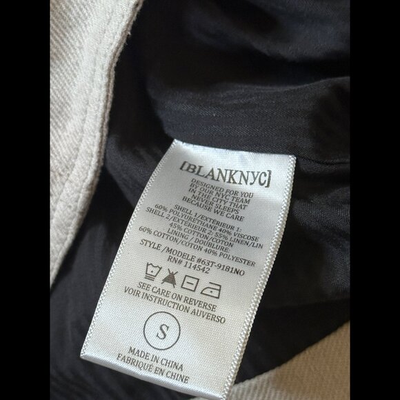 Blank NYC Moto Jacket Small Womens Beige Black Leather Linen Blend Biker - Picture 11 of 11